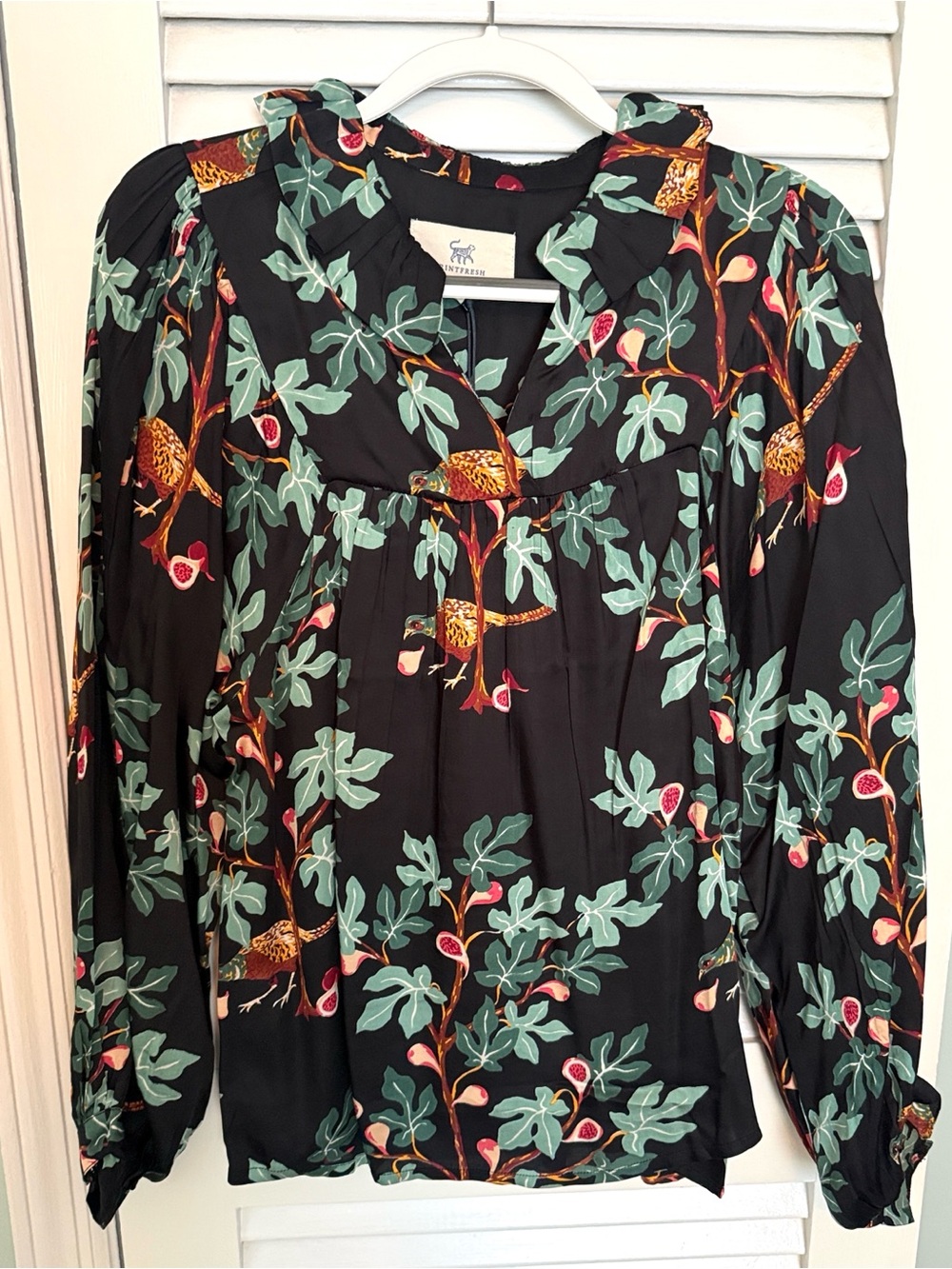 Printfresh Black Botanical V-Neck Blouse NWT - Picture 2 of 8